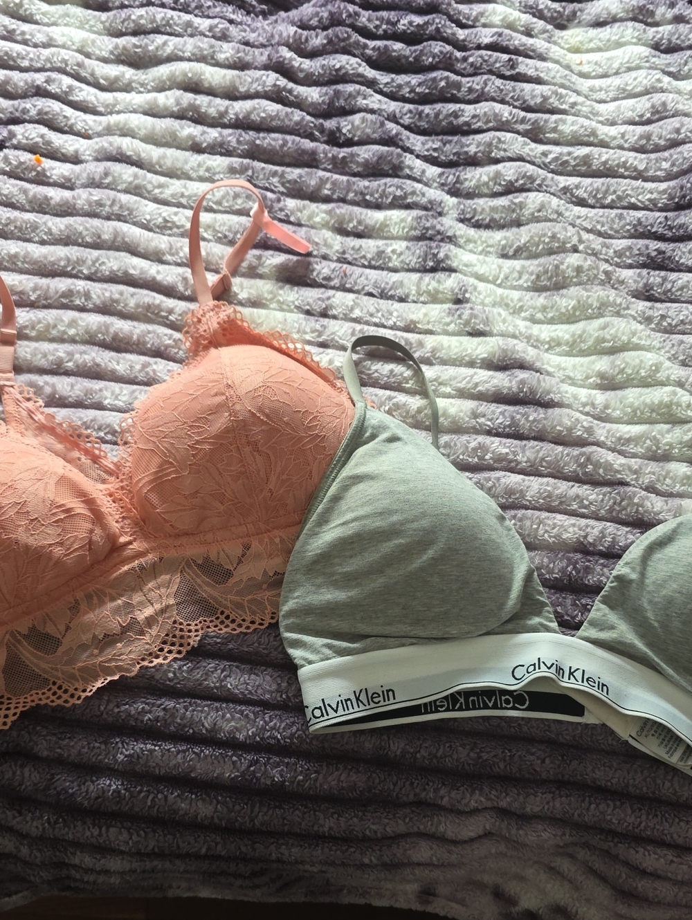 Calvin Klein Gray Wireless Bralette & Peach Lace Bralette Set